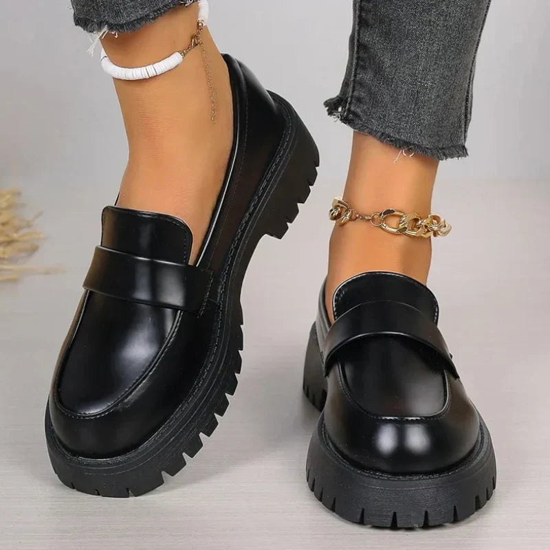 Women's Black Satin Wedge Loafers — Elegant Low Wedge Shoes for Office & Evening Occasions | Koossa