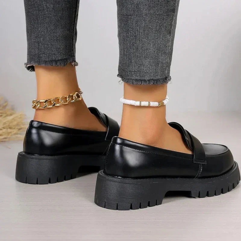 Women's Black Satin Wedge Loafers — Elegant Low Wedge Shoes for Office & Evening Occasions | Koossa