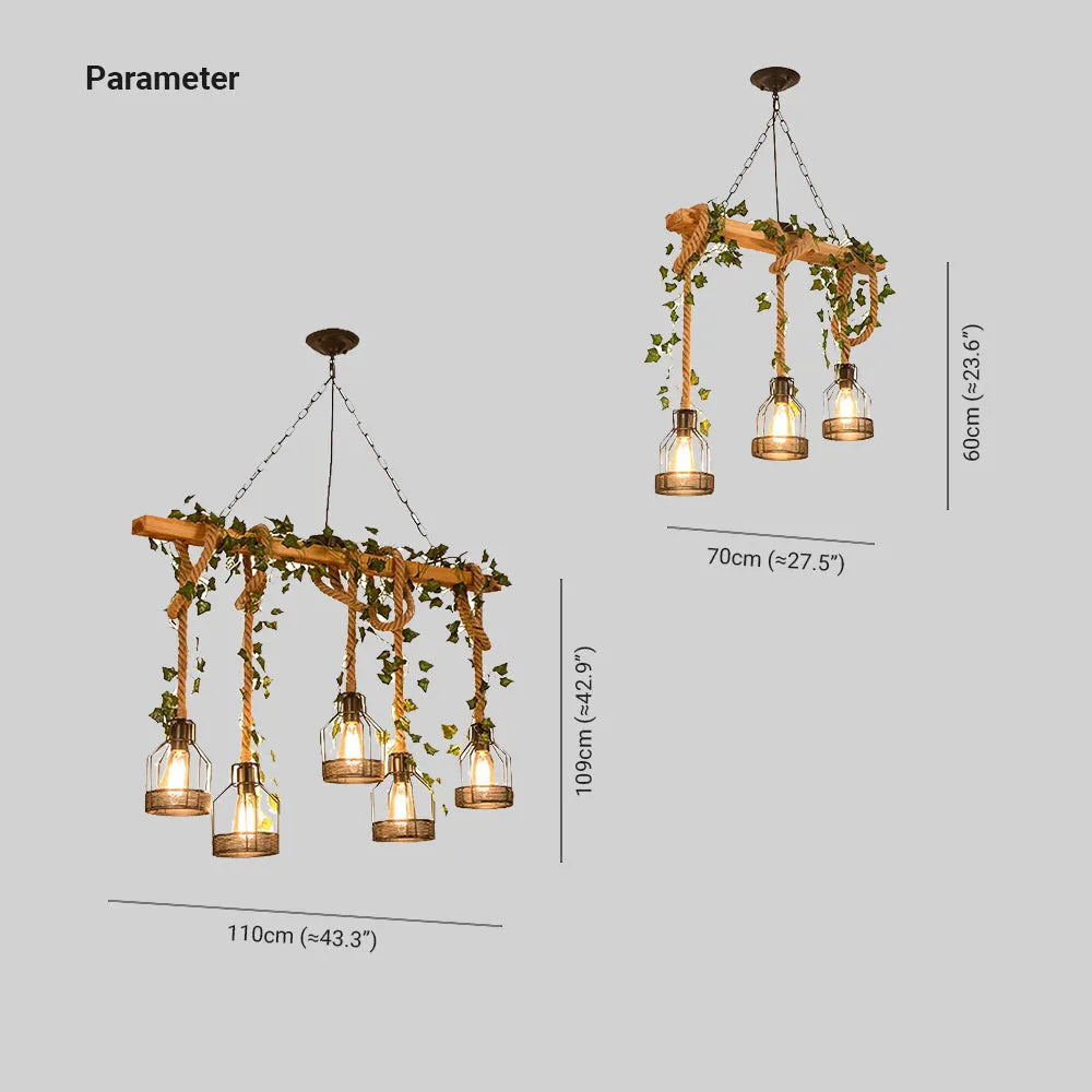 Rustic Wood Beam Chandelier with Metal Caged Shades for Dining Room & Kitchen Island, 3 or 5 Lights, Hardwired Ceiling Fixture | Lonoma