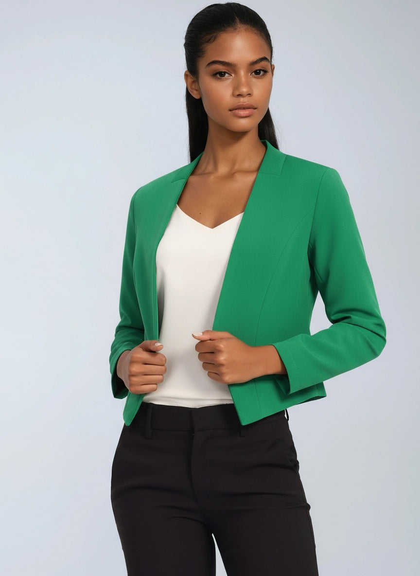 Cropped Asymmetric Blazer with Open Front | Smart Tailoring for Office and Beyond | Koossa