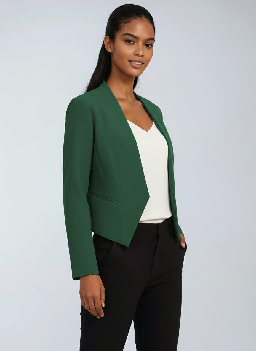 Cropped Asymmetric Blazer with Open Front | Smart Tailoring for Office and Beyond | Koossa