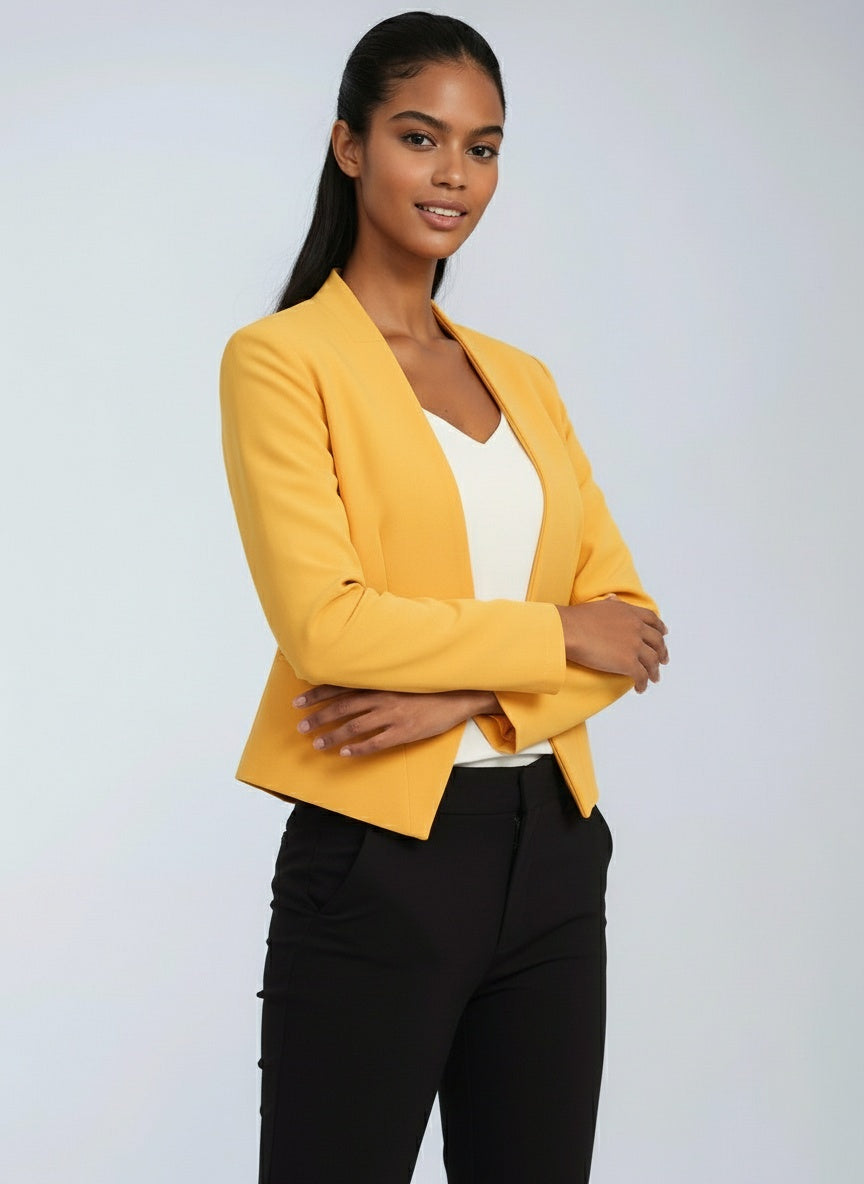 Cropped Asymmetric Blazer with Open Front | Smart Tailoring for Office and Beyond | Koossa