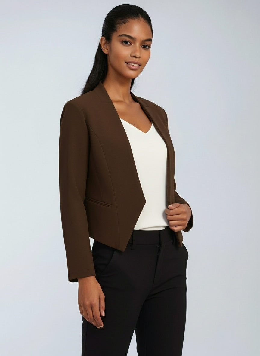 Cropped Asymmetric Blazer with Open Front | Smart Tailoring for Office and Beyond | Koossa