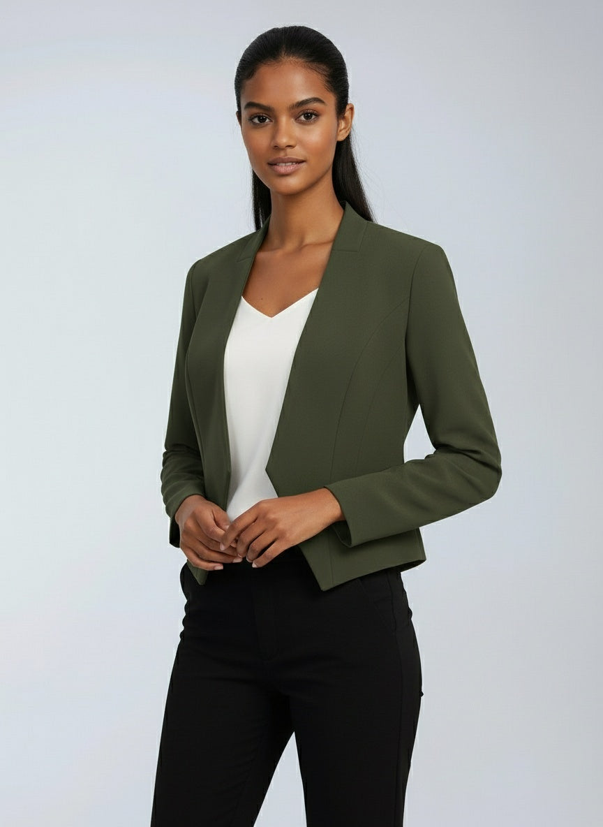 Cropped Asymmetric Blazer with Open Front | Smart Tailoring for Office and Beyond | Koossa