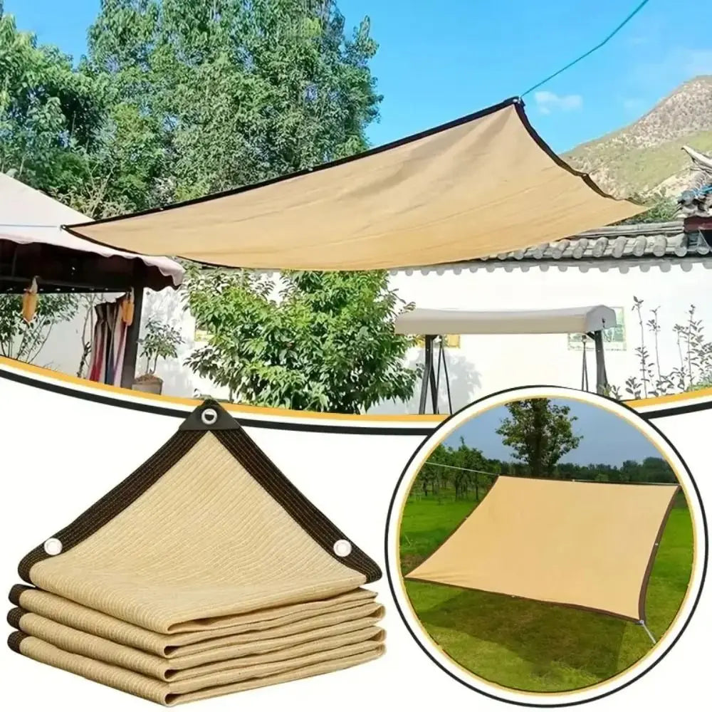 Voile d'ombrage balcon perméable HDPE beige protection solaire 90 % UV fixation œillets métalliques jardin terrasse | Koossa