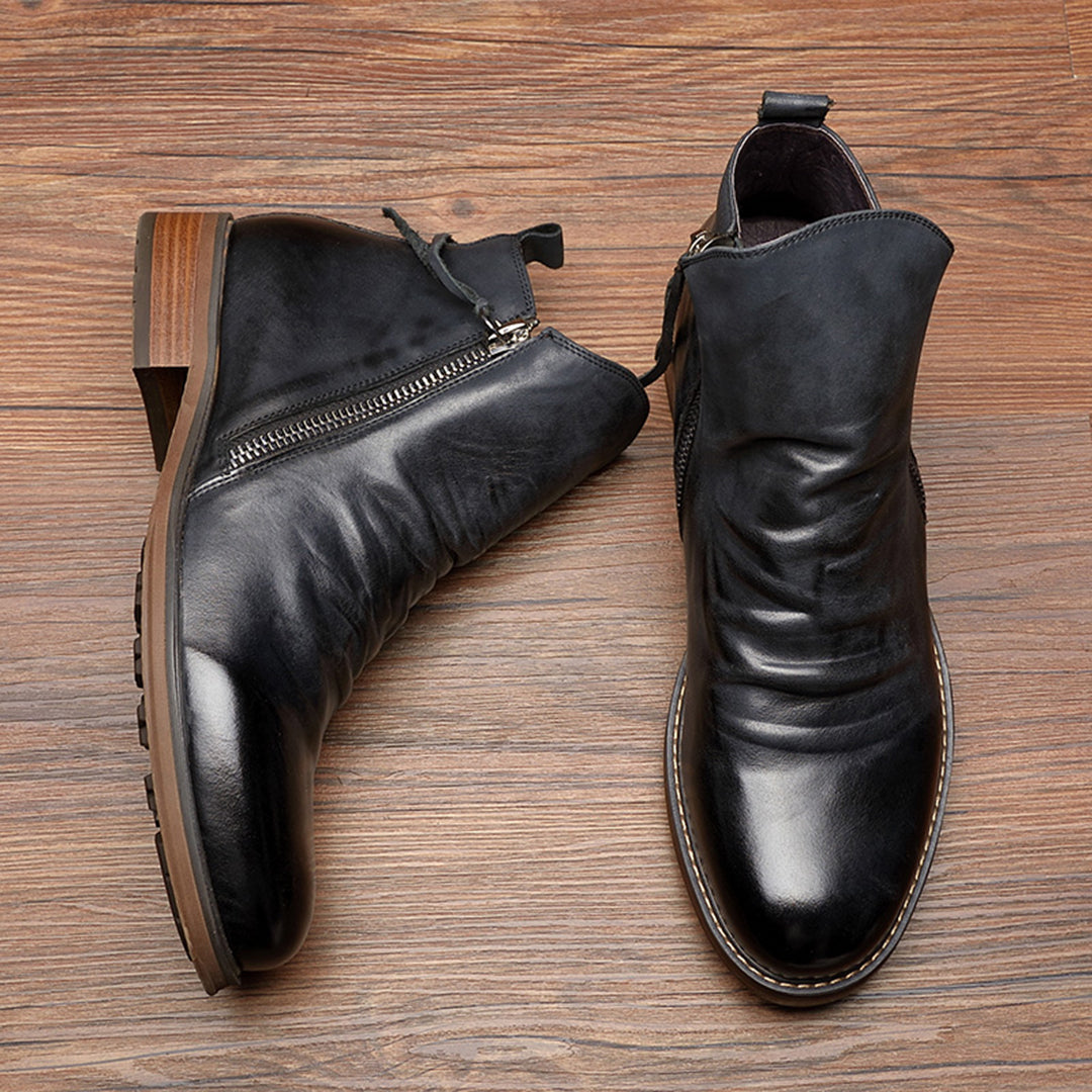 Leather Ankle Boots with Side Zip and Low Block Heel for Women — Comfortable All-Day Casual Footwear | Koossa