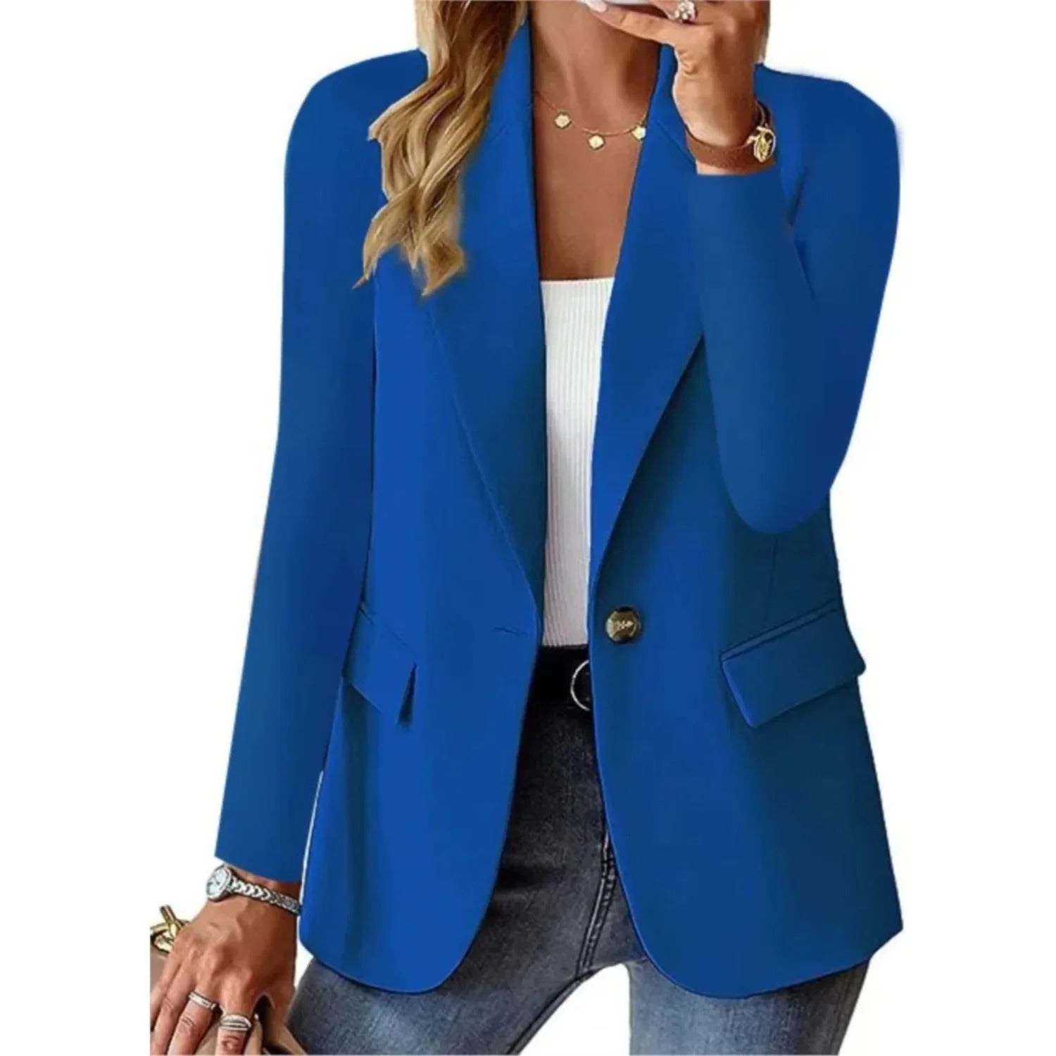 Women's Tailored Blazer Jacket in Seven Classic Colours | Elegant Soft-Structure Open-Front Blazer with Full-Length Sleeves | Relaxed Fit Versatile Layering Piece | Smart Casual Office Jacket | Koossa