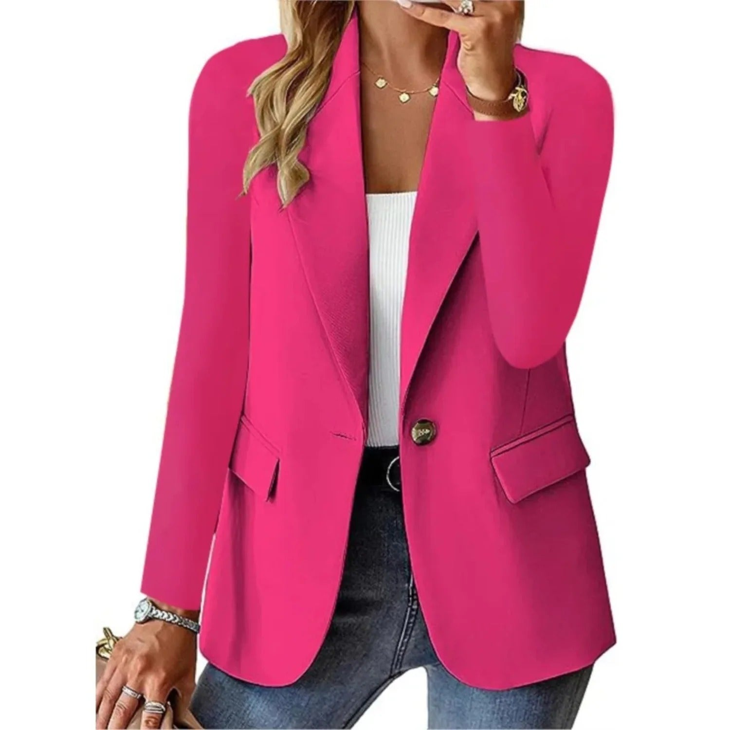 Women's Tailored Blazer Jacket in Seven Classic Colours | Elegant Soft-Structure Open-Front Blazer with Full-Length Sleeves | Relaxed Fit Versatile Layering Piece | Smart Casual Office Jacket | Koossa