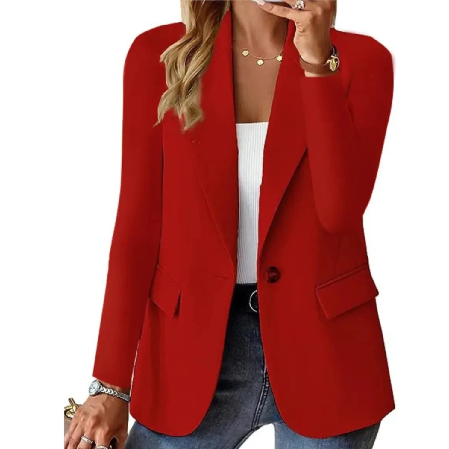 Women's Tailored Blazer Jacket in Seven Classic Colours | Elegant Soft-Structure Open-Front Blazer with Full-Length Sleeves | Relaxed Fit Versatile Layering Piece | Smart Casual Office Jacket | Koossa