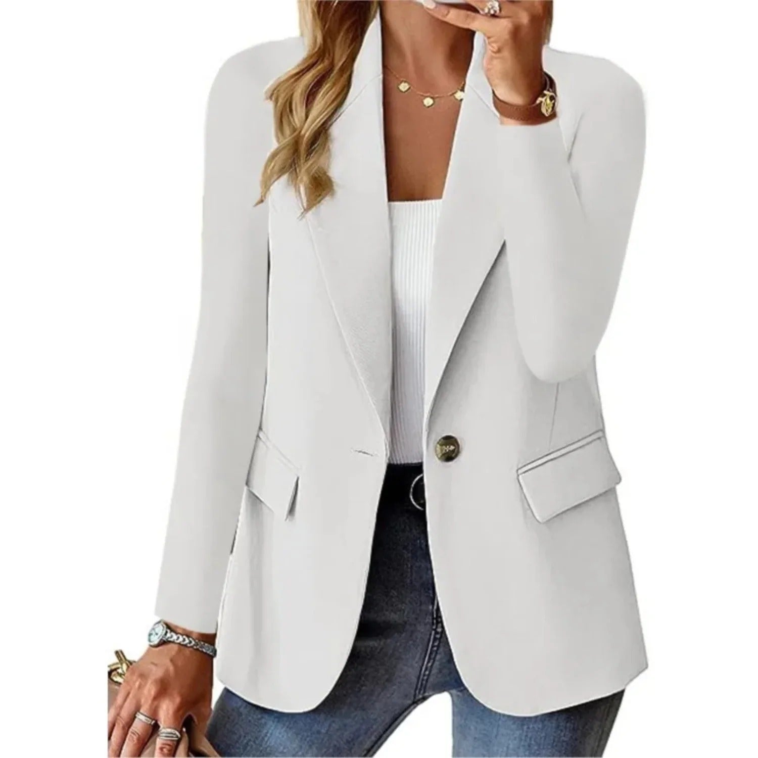 Women's Tailored Blazer Jacket in Seven Classic Colours | Elegant Soft-Structure Open-Front Blazer with Full-Length Sleeves | Relaxed Fit Versatile Layering Piece | Smart Casual Office Jacket | Koossa