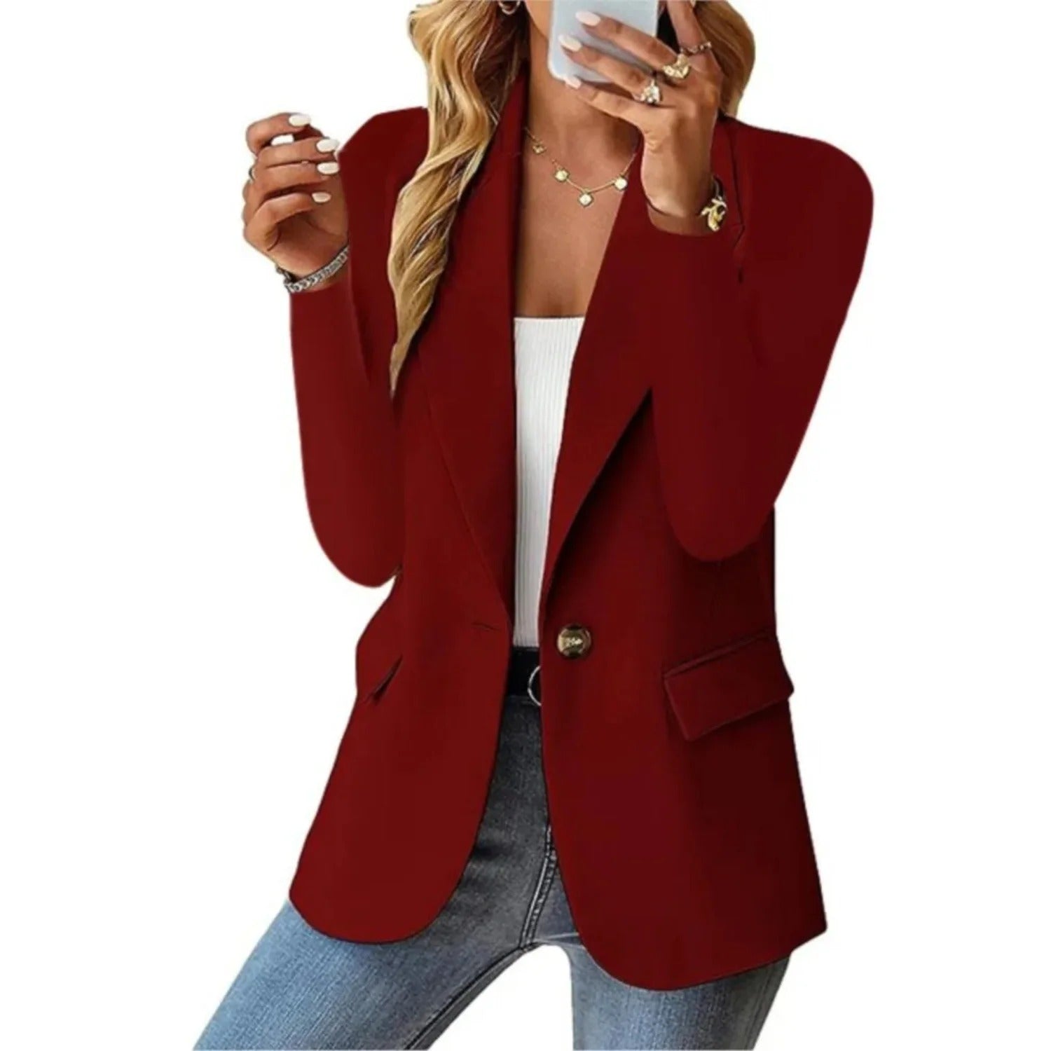 Women's Tailored Blazer Jacket in Seven Classic Colours | Elegant Soft-Structure Open-Front Blazer with Full-Length Sleeves | Relaxed Fit Versatile Layering Piece | Smart Casual Office Jacket | Koossa