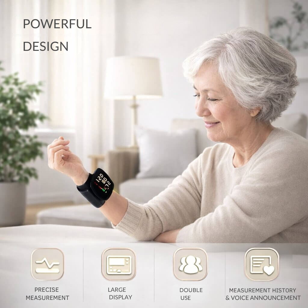 Rechargeable Wrist Blood Pressure Monitor with Voice Readout & Touch Screen, Home Health Tracker, Portable BP Cuff for Travel | Lonoma