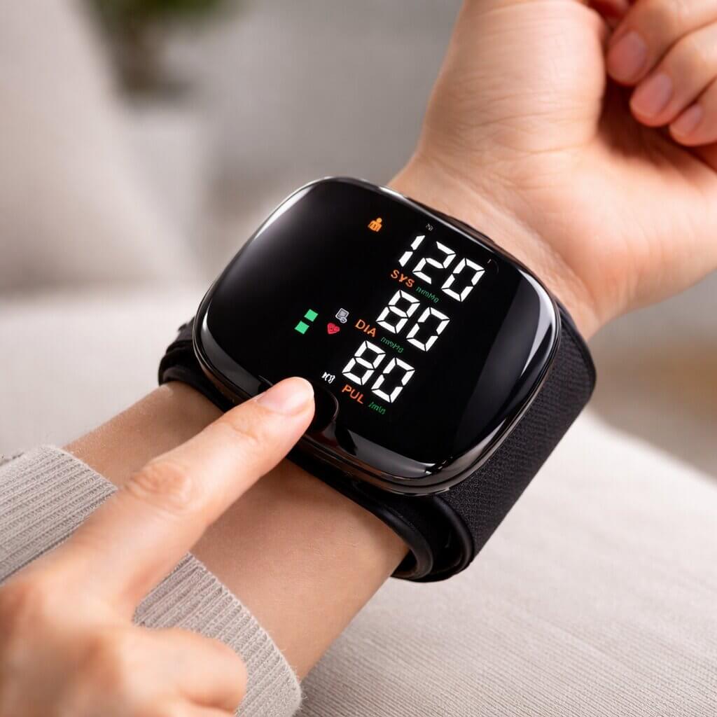 Rechargeable Wrist Blood Pressure Monitor with Voice Assistant and Touch Display for Home Health Tracking | Lonoma