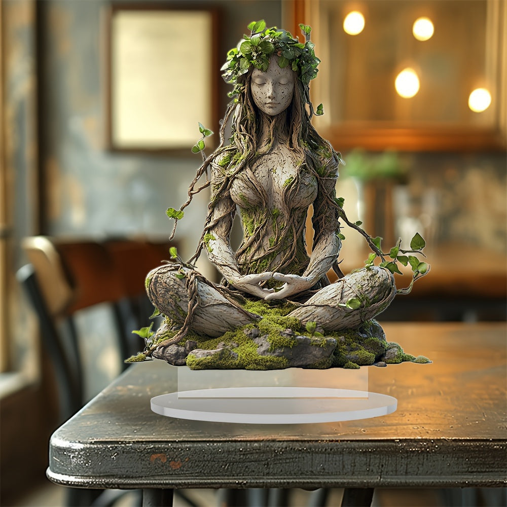 Sculpture Déesse Méditation Acrylique Transparent 20 cm Décoration Bohème Spirituelle Figurine Féminine Zen | Koossa