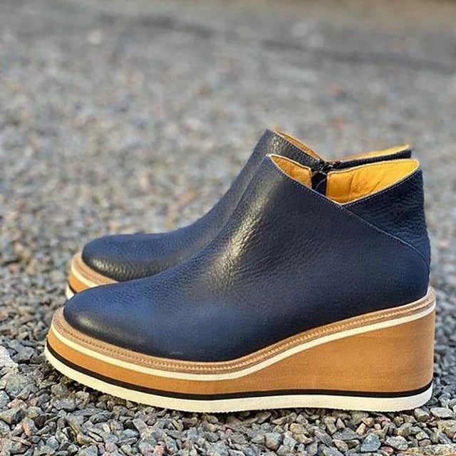 Wedge Ankle Boots with Side Zip in Khaki, Black, Beige, Brown & Royal Blue | Casual Platform Footwear for Weekend Styling | Koossa