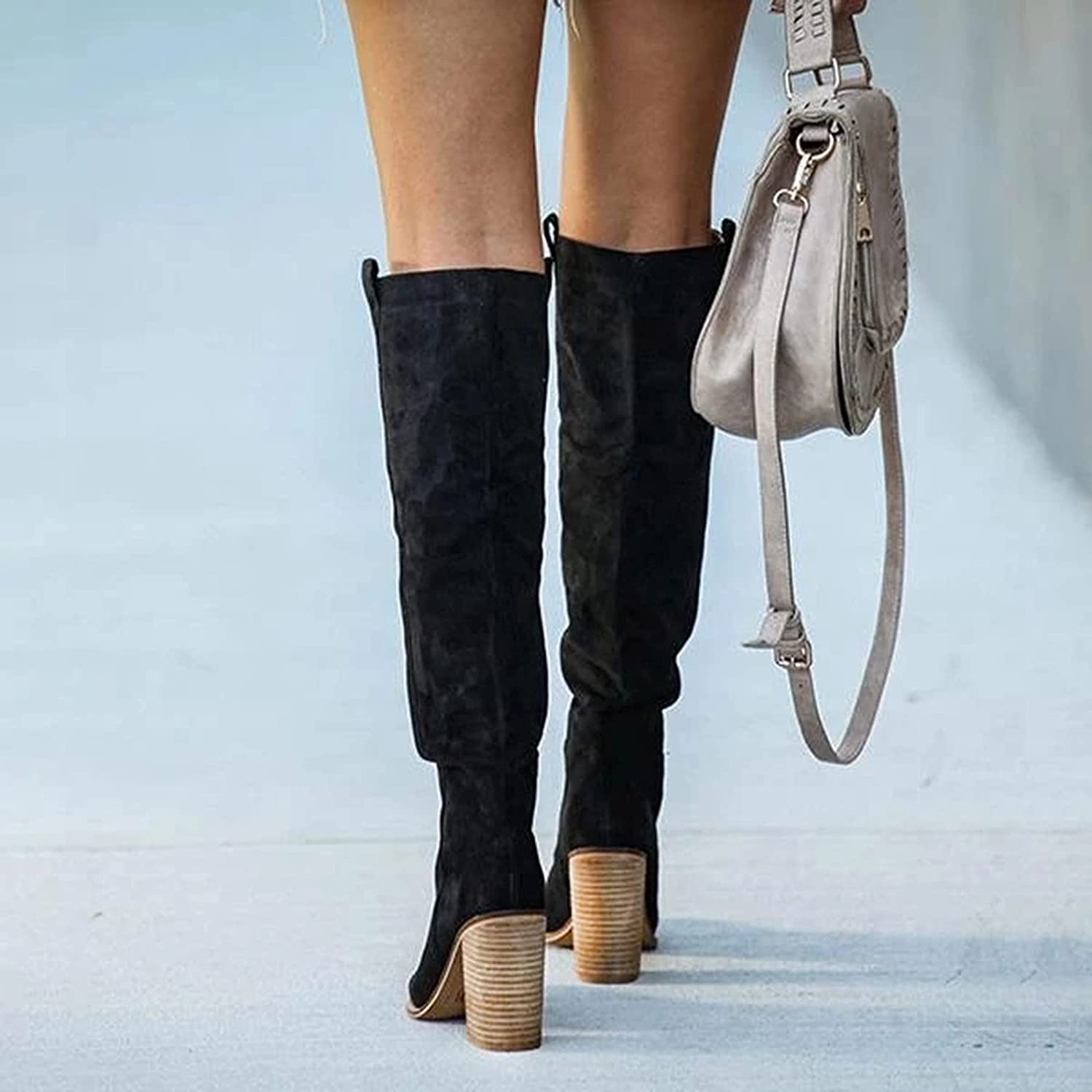 Pointed-Toe Knee-High Boots with Block Heel in Black, Brown & Grey – Elegant Pull-On Design for Smart Casual & Evening Wear | Koossa