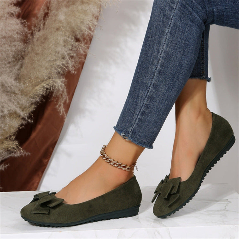 Women's Slip-On Ballet Flats with Bow Accent | Cushioned Insole, Rounded Toe, Everyday Comfort Shoes for Office, Casual Wear | Lonoma