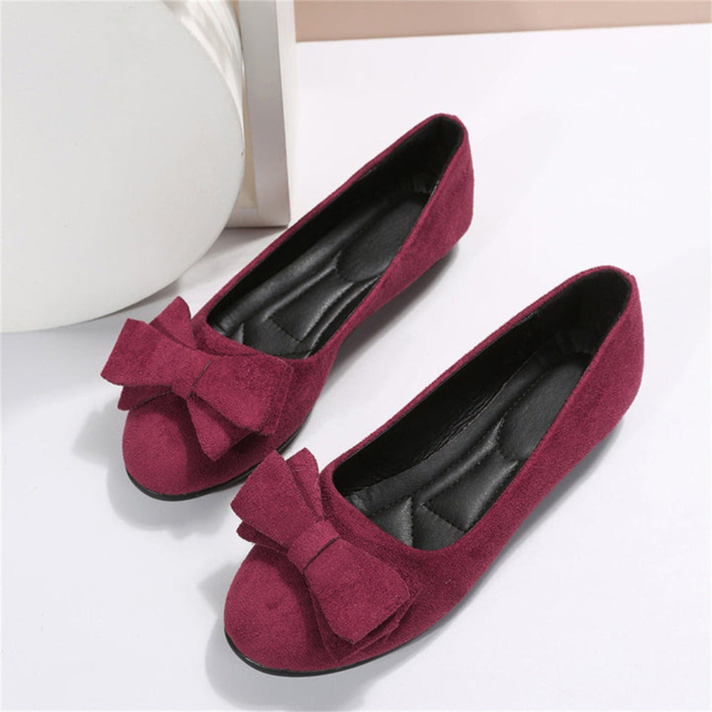 Women's Slip-On Ballet Flats with Bow Accent | Cushioned Insole, Rounded Toe, Everyday Comfort Shoes for Office, Casual Wear | Lonoma