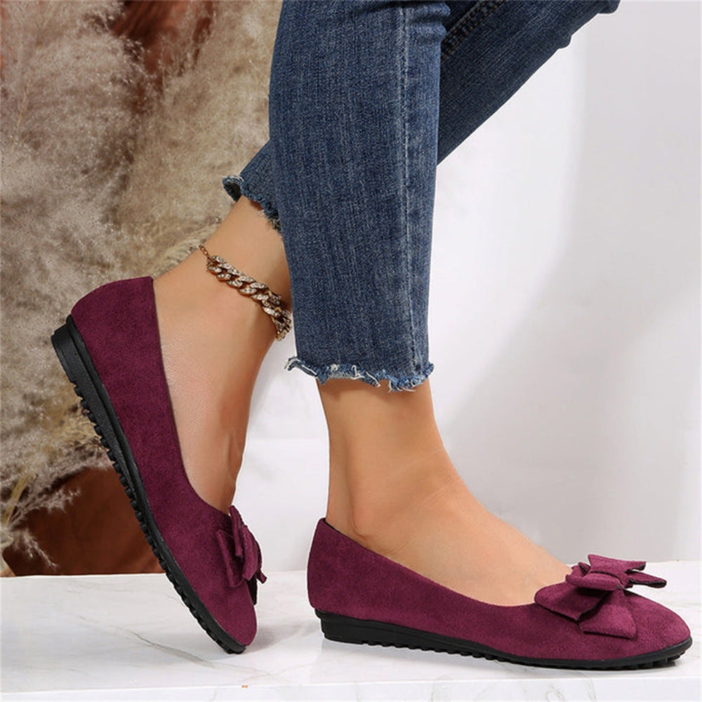 Women's Slip-On Ballet Flats with Bow Accent | Cushioned Insole, Rounded Toe, Everyday Comfort Shoes for Office, Casual Wear | Lonoma