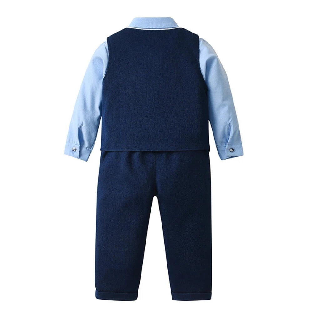 Boys' Three-Piece Formal Suit Set with Shirt, Waistcoat, Trousers and Bow Tie for Special Occasions | Koossa