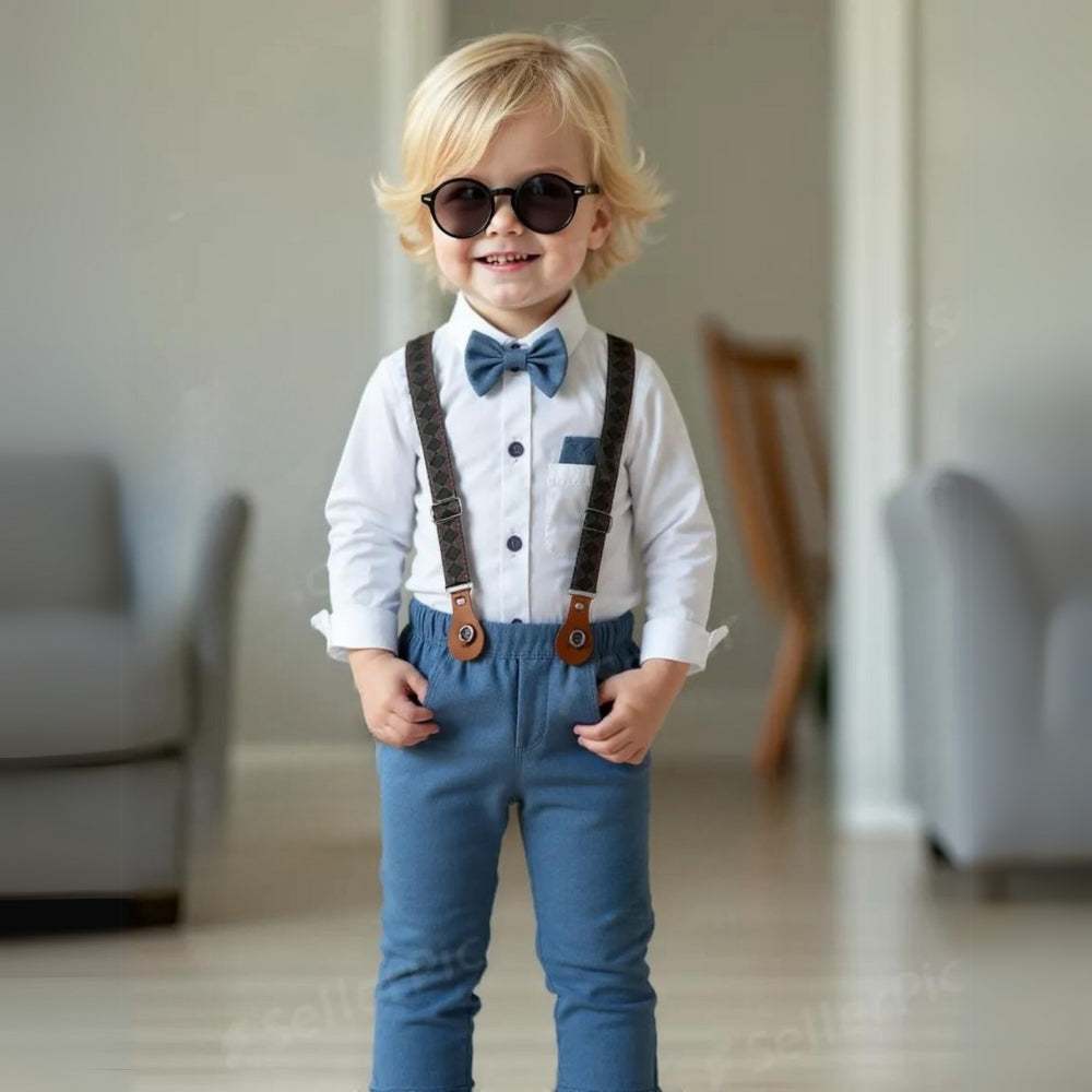 Boys' Three-Piece Formal Suit Set with Shirt, Waistcoat, Trousers and Bow Tie for Special Occasions | Koossa