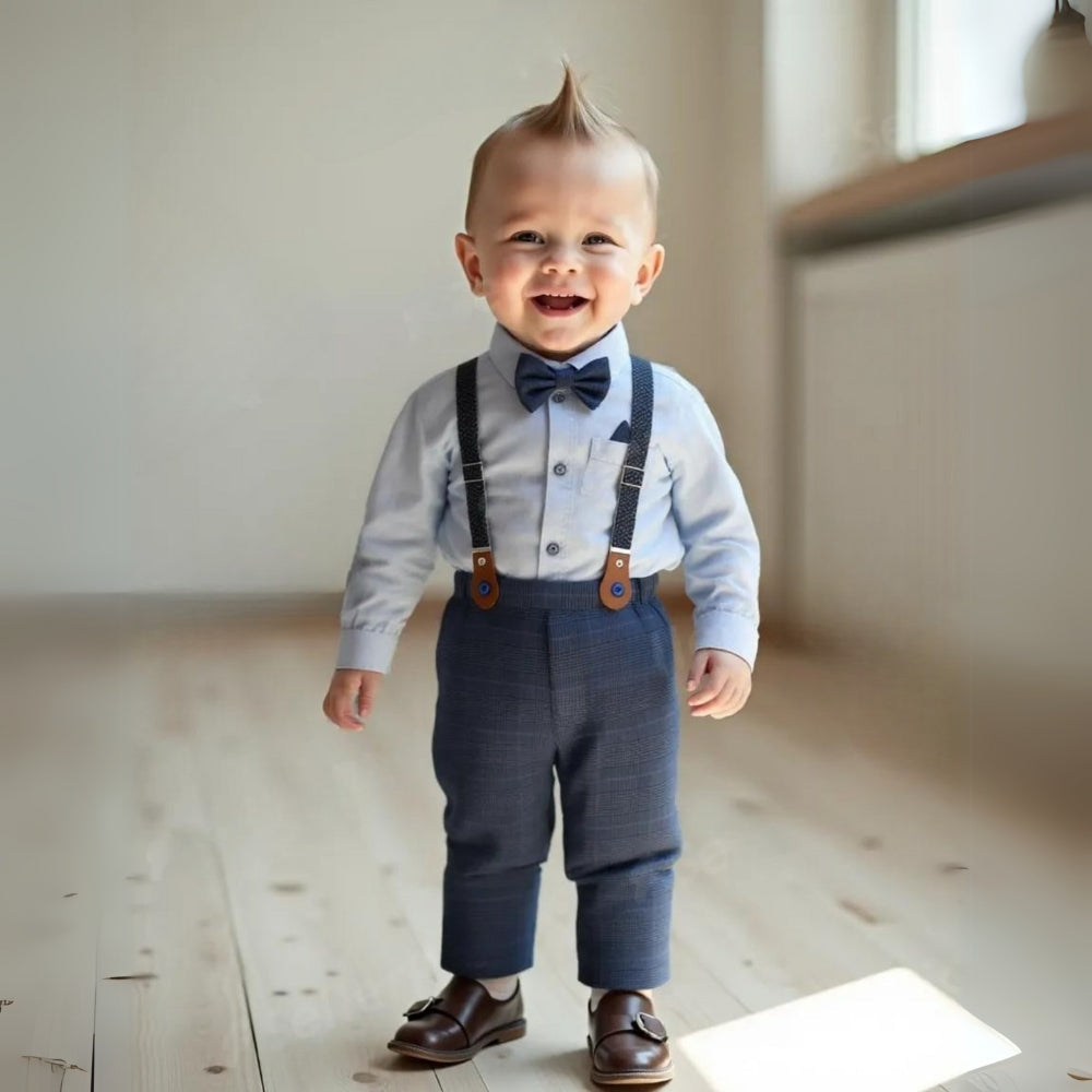 Boys' Three-Piece Formal Suit Set with Shirt, Waistcoat, Trousers and Bow Tie for Special Occasions | Koossa