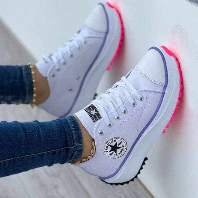 Women's Canvas Platform Trainers with Lace-Up Front in Six Colours | Koossa