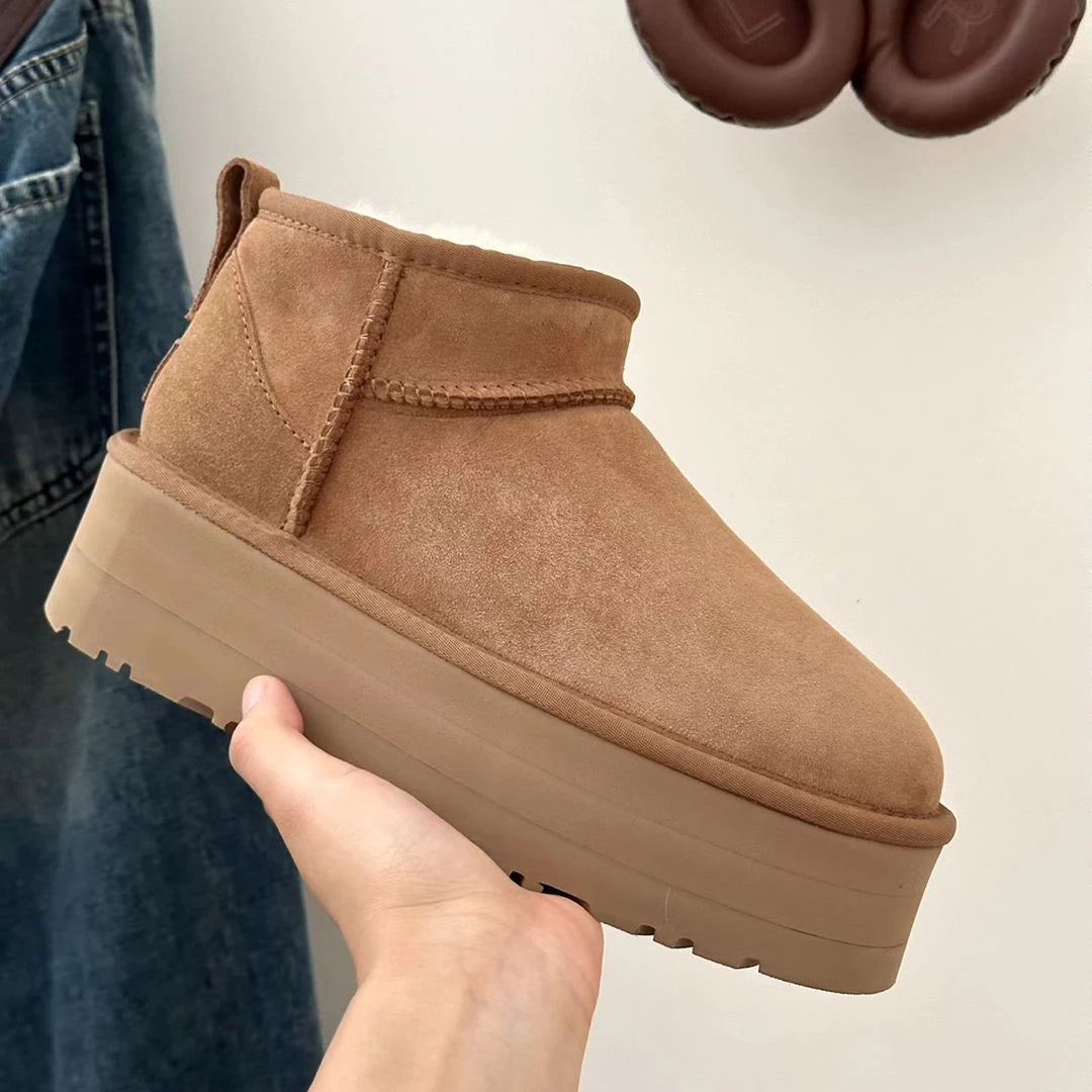 Brown Platform Ankle Boots with Insulated Lining for Everyday Comfort | Women's Walking Boots Low-Cut Chunky Sole Winter Footwear | Koossa