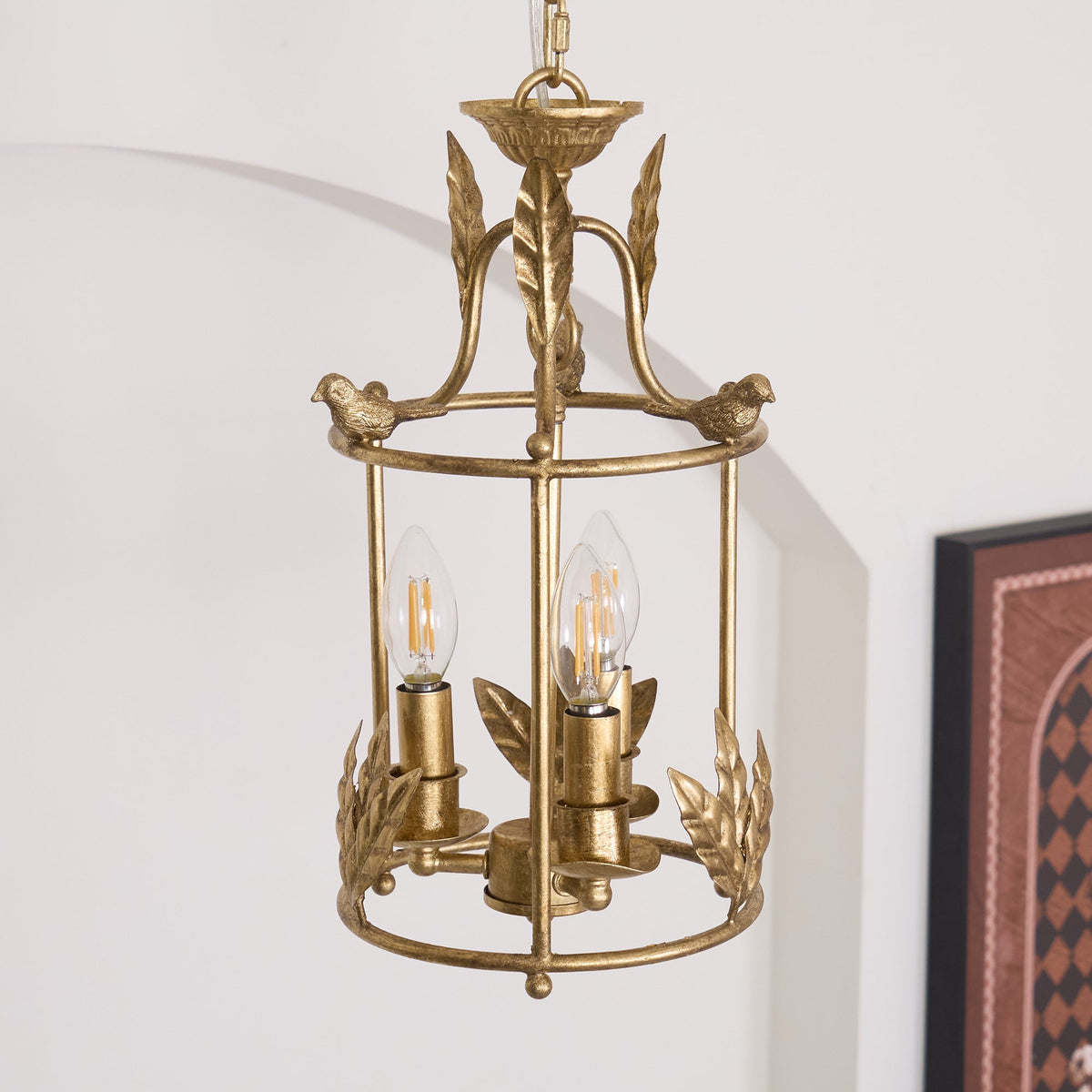 Metal Lantern Pendant Light 10 in Bird Motif Hanging Fixture, Vintage Chain Ceiling Light for Dining Room, Entryway, Hallway, Kitchen Island | Lonoma
