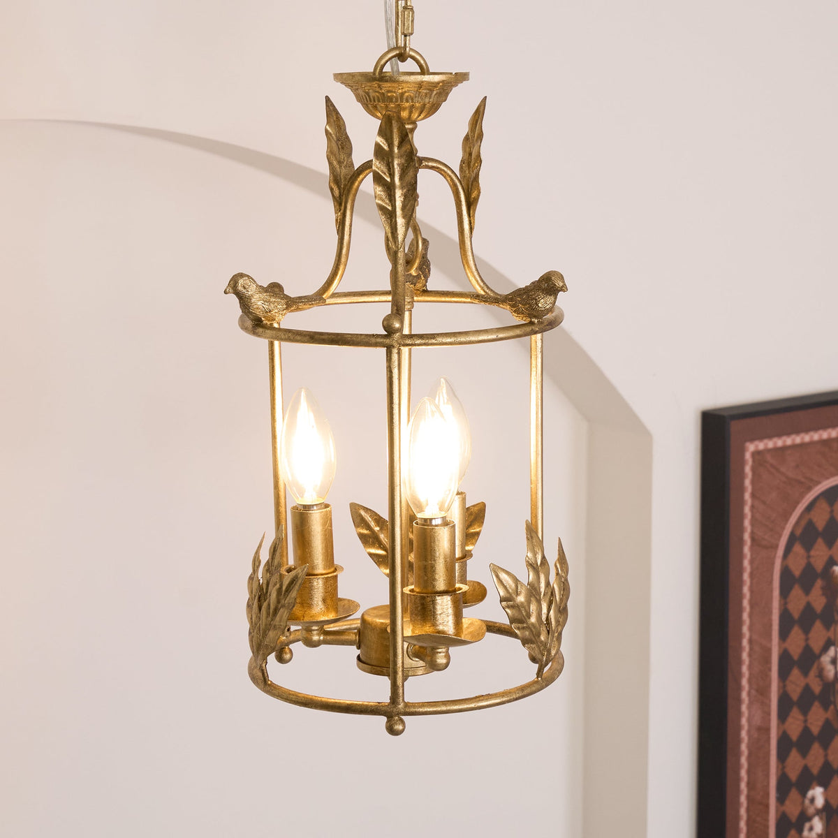 Metal Lantern Pendant Light 10 in Bird Motif Hanging Fixture, Vintage Chain Ceiling Light for Dining Room, Entryway, Hallway, Kitchen Island | Lonoma