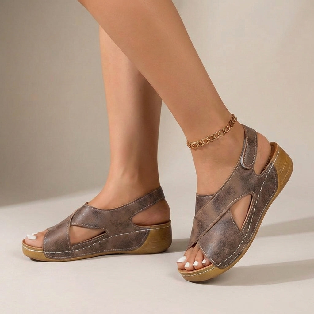 Women's Wedge Sandals in Soft Slingback Silhouette with Cross Straps for Warm-Weather Elegance and Elevated Comfort | Koossa