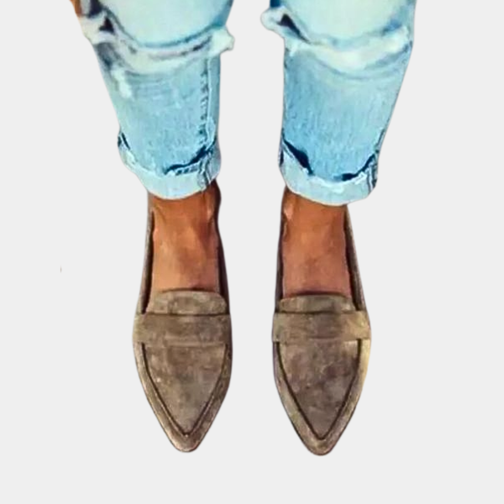 Pointed Toe Loafers in Grey, Khaki, Black & Leopard Print for Effortless Everyday Elegance | Women's Flat Slip-On Shoes for Work & Weekend | Koossa