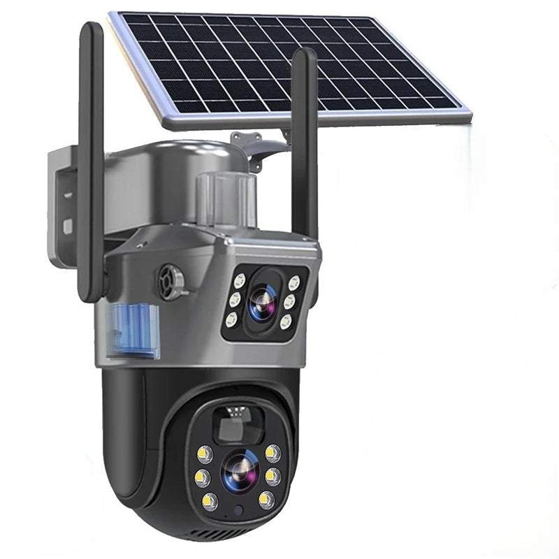 Caméra de surveillance 4K double objectif panneau solaire zoom 10× rotation 360° WiFi 4G vision nocturne | Koossa