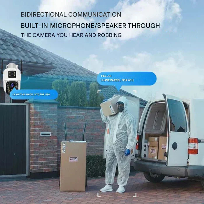 Caméra de surveillance 4K double objectif panneau solaire zoom 10× rotation 360° WiFi 4G vision nocturne | Koossa