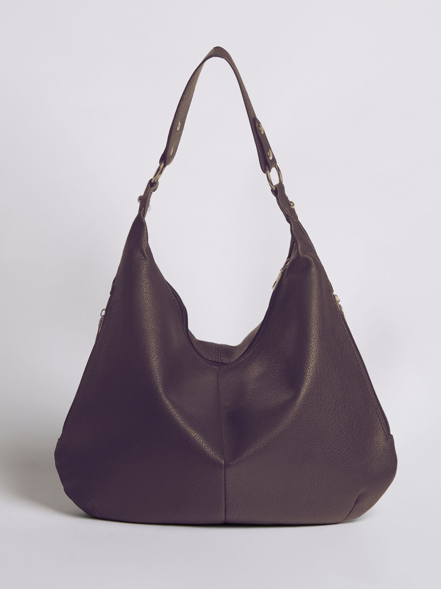 Slouchy Hobo Bag in Vegan Leather with Metal Ring Details – Spacious Everyday Shoulder Bag with Zip Compartments | Koossa