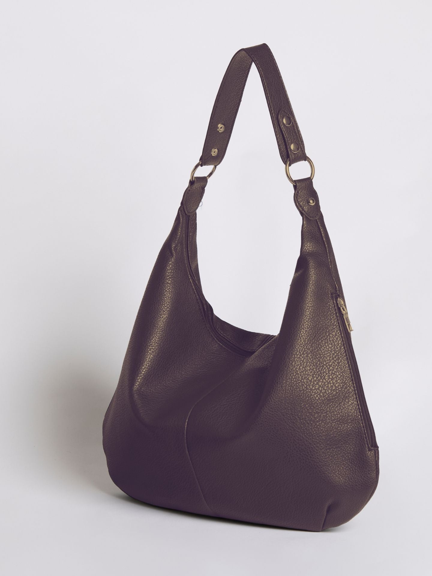 Slouchy Hobo Bag in Vegan Leather with Metal Ring Details – Spacious Everyday Shoulder Bag with Zip Compartments | Koossa