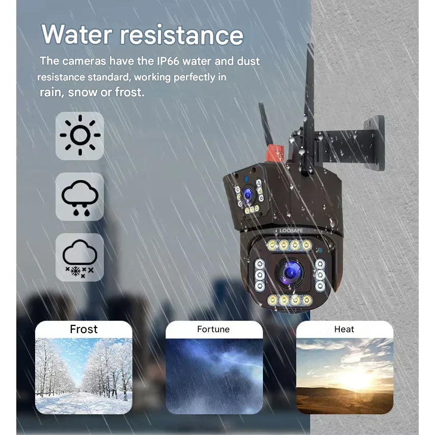 Caméra de surveillance 4K double objectif panneau solaire zoom 10× rotation 360° WiFi 4G vision nocturne | Koossa
