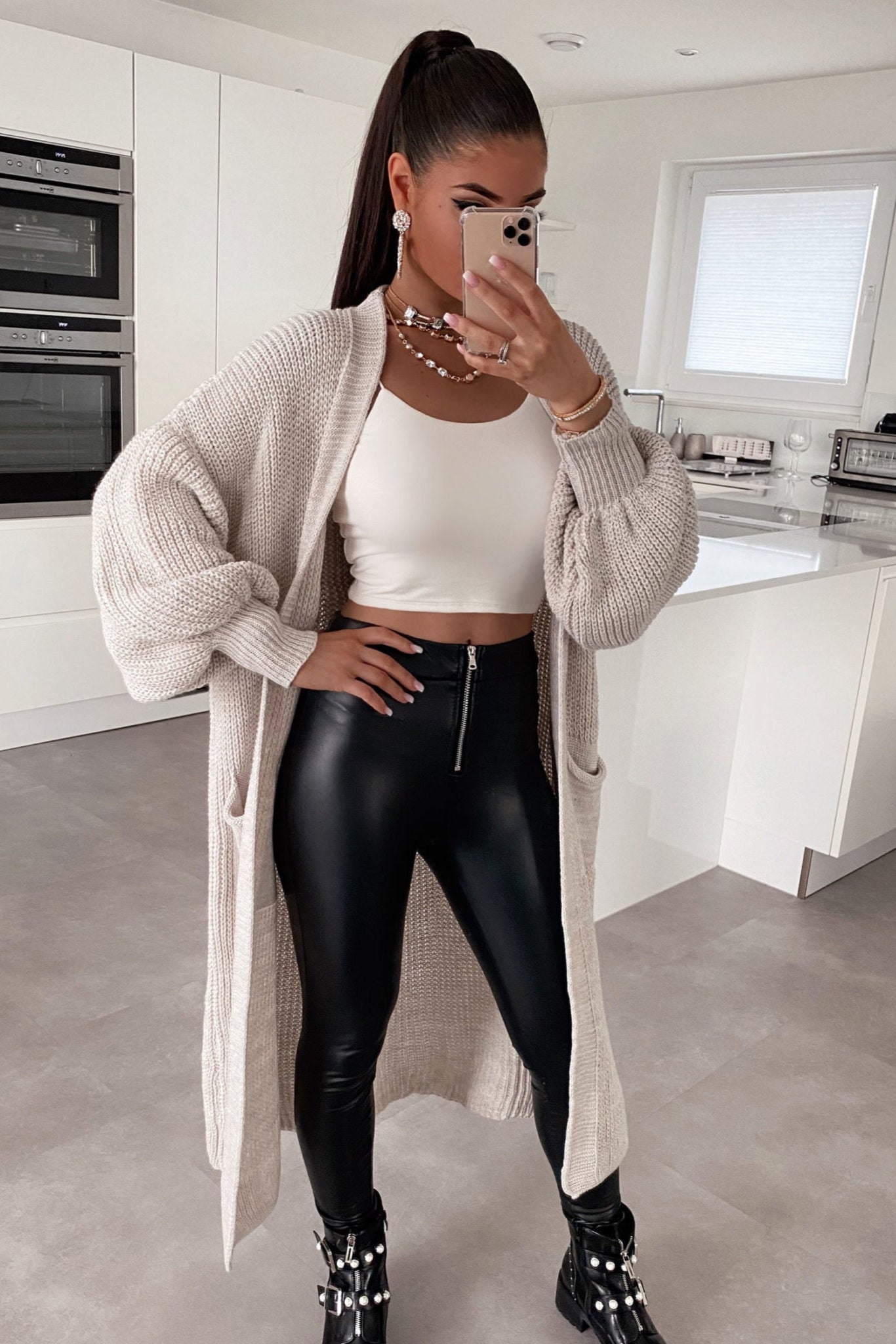 Women's Longline Open-Front Knitted Cardigan in Soft Neutral Tones for Effortless Everyday Elegance | Koossa