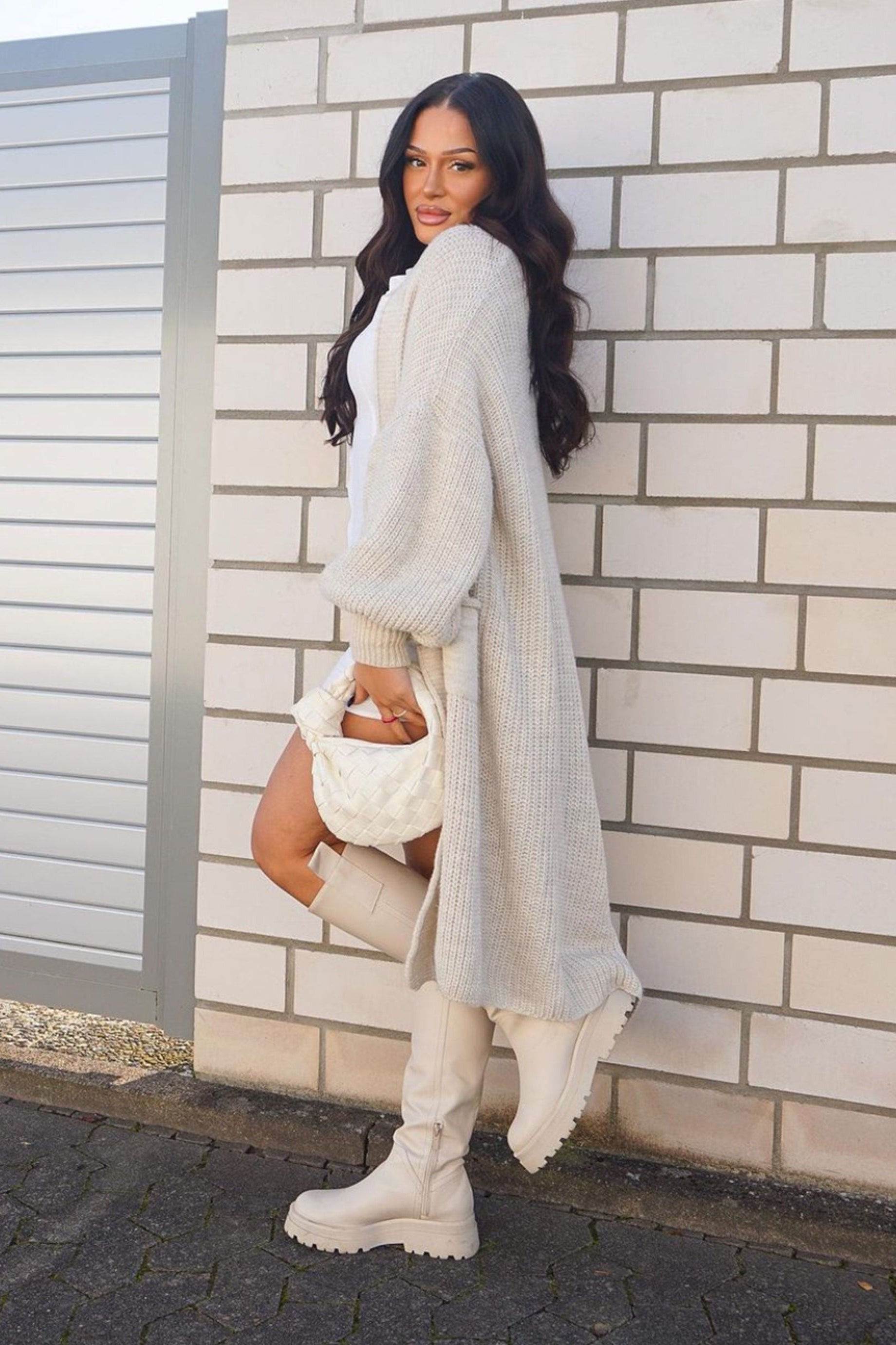 Women's Longline Open-Front Knitted Cardigan in Soft Neutral Tones for Effortless Everyday Elegance | Koossa