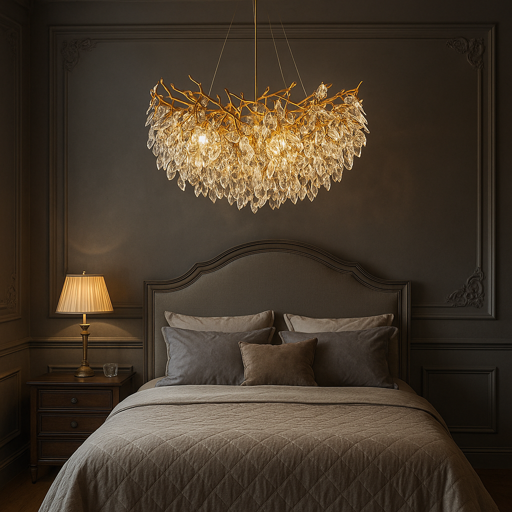 Tiered Crystal Pendant Light 31.5 in Gold Finish Warm White Chandelier for Dining Room & Entryway | Lonoma