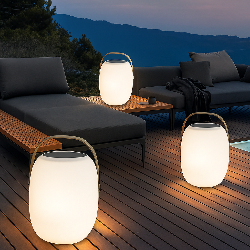 Lanterne solaire LED en verre pour terrasse et jardin — Éclairage nomade sans fil ambiance douce soirées | Koossa