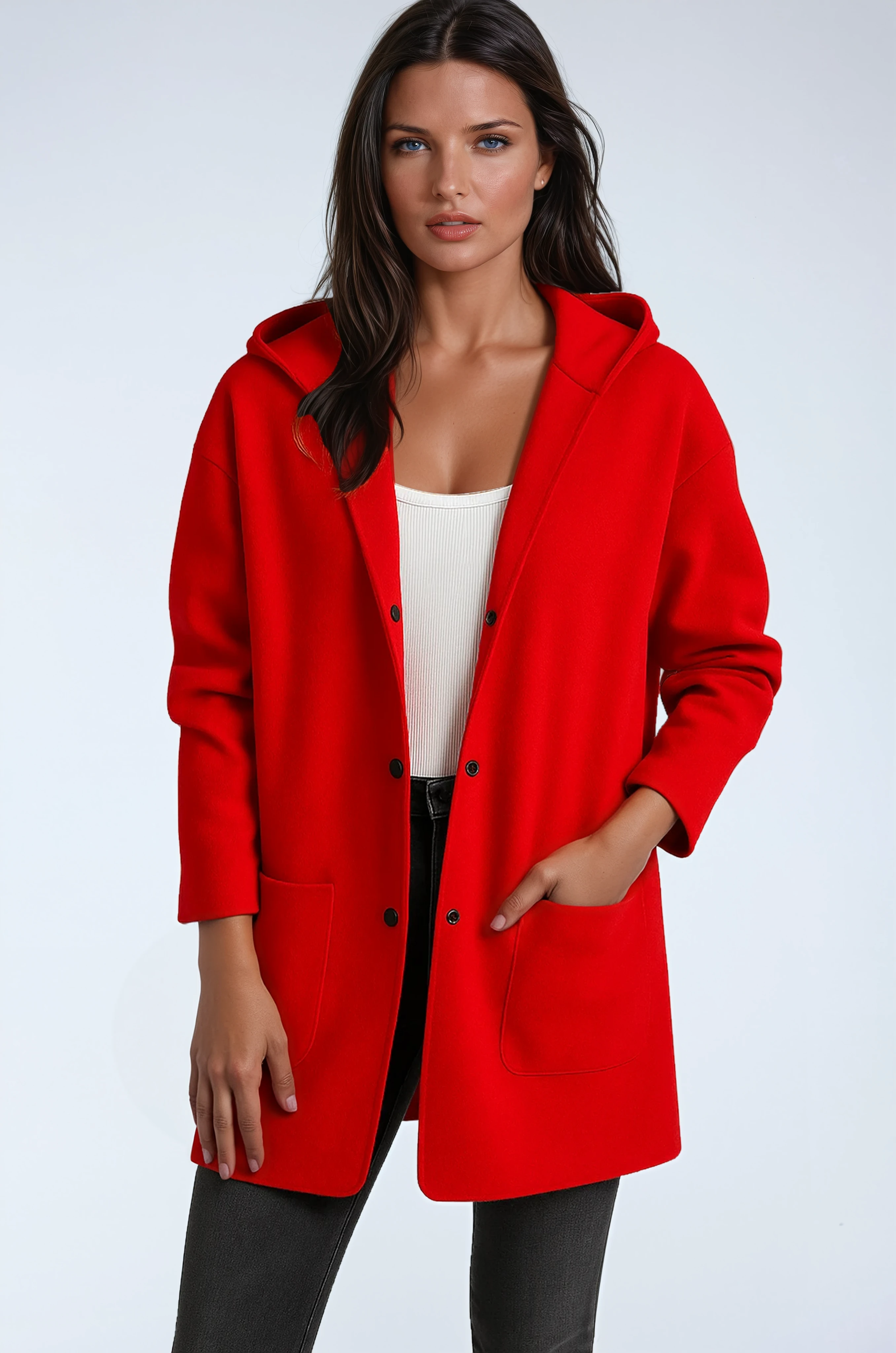 Women's Mid-Length Hooded Coat — Relaxed Everyday Jacket for Autumn & Winter Layering with Pockets | Koossa