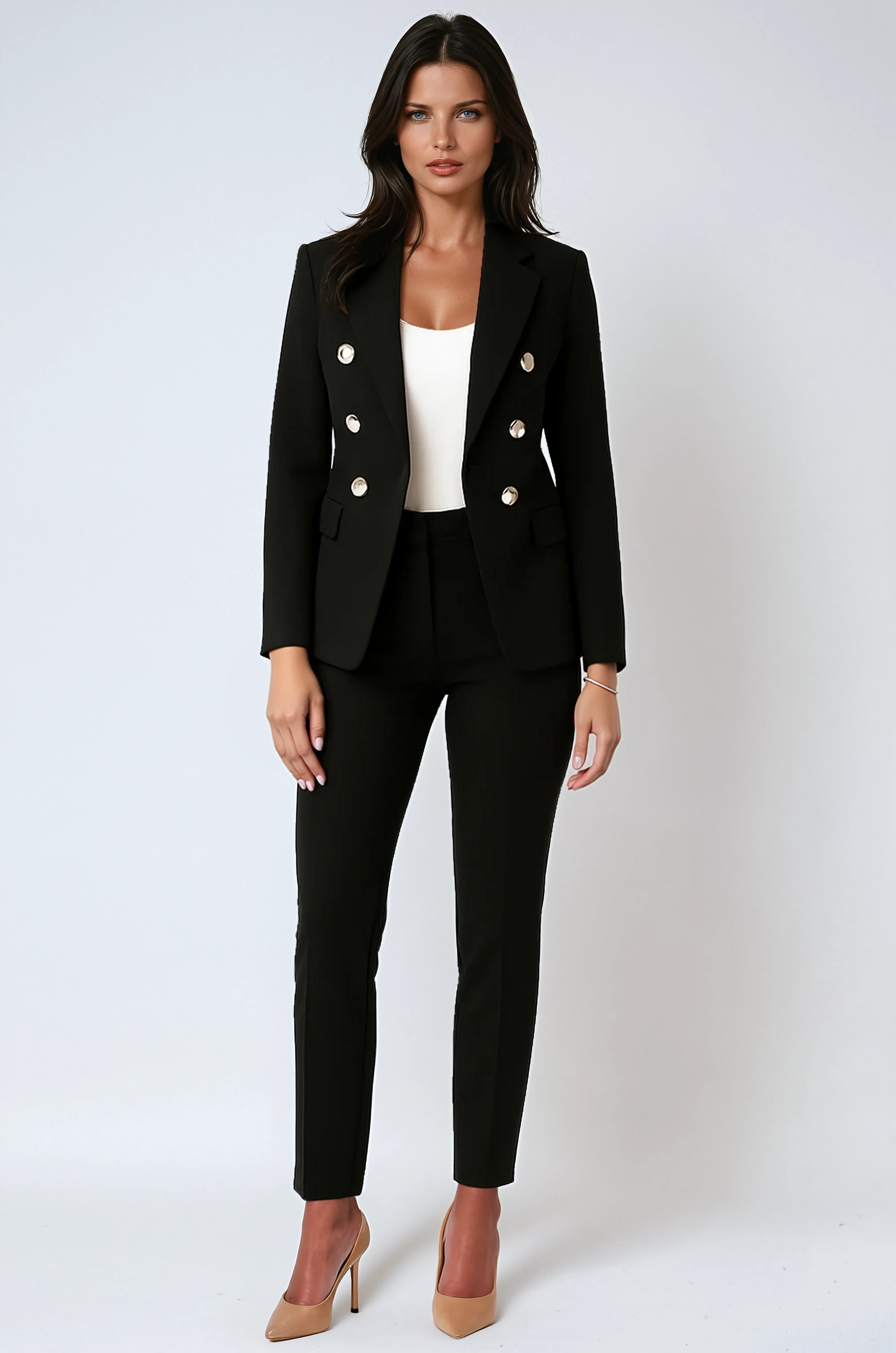 Double-Breasted Tailored Blazer and Trouser Two-Piece in Classic Navy | Koossa