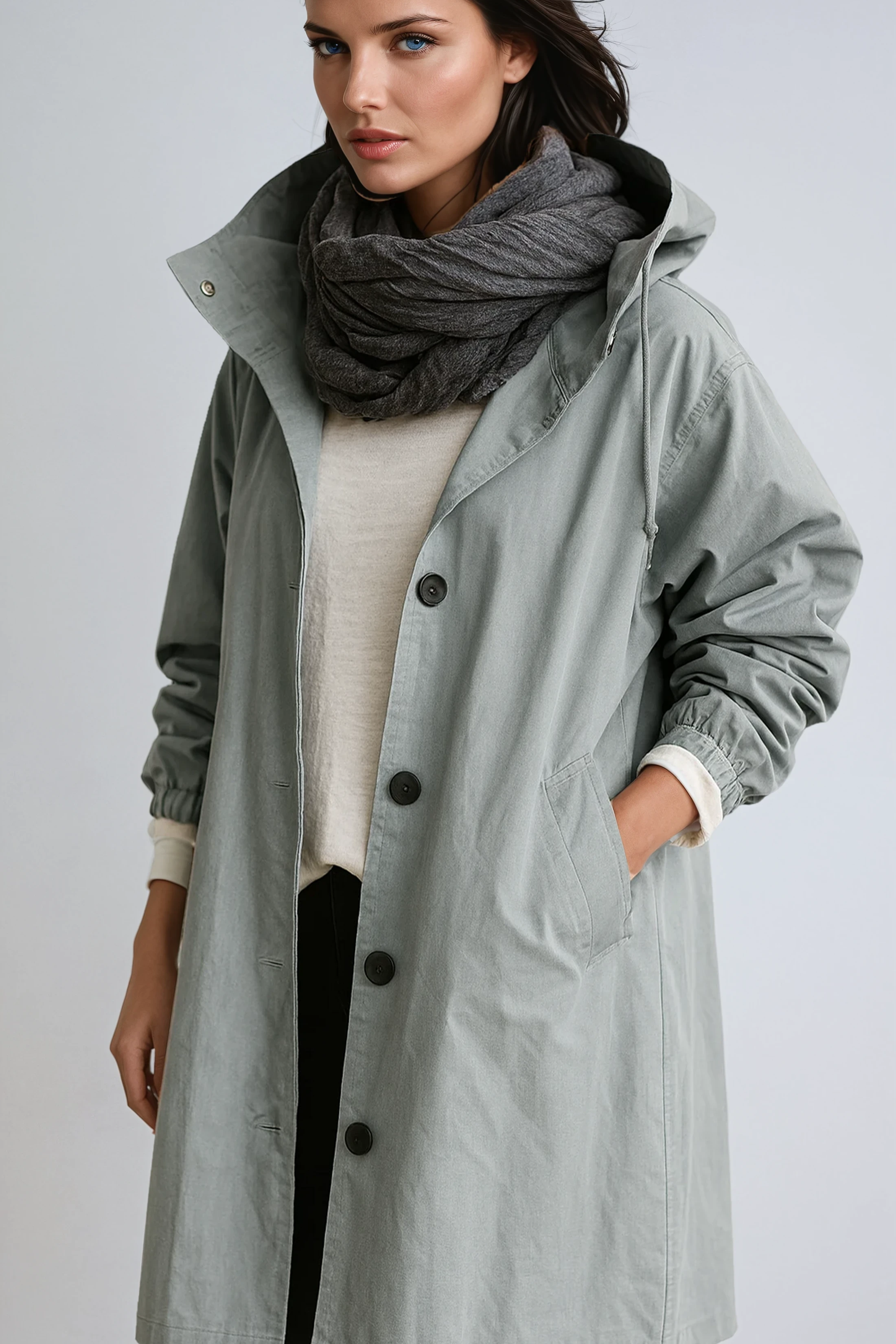 Women's Waterproof Long Trench Coat with Adjustable Hood — Classic Rain Coat for City & Country | Koossa