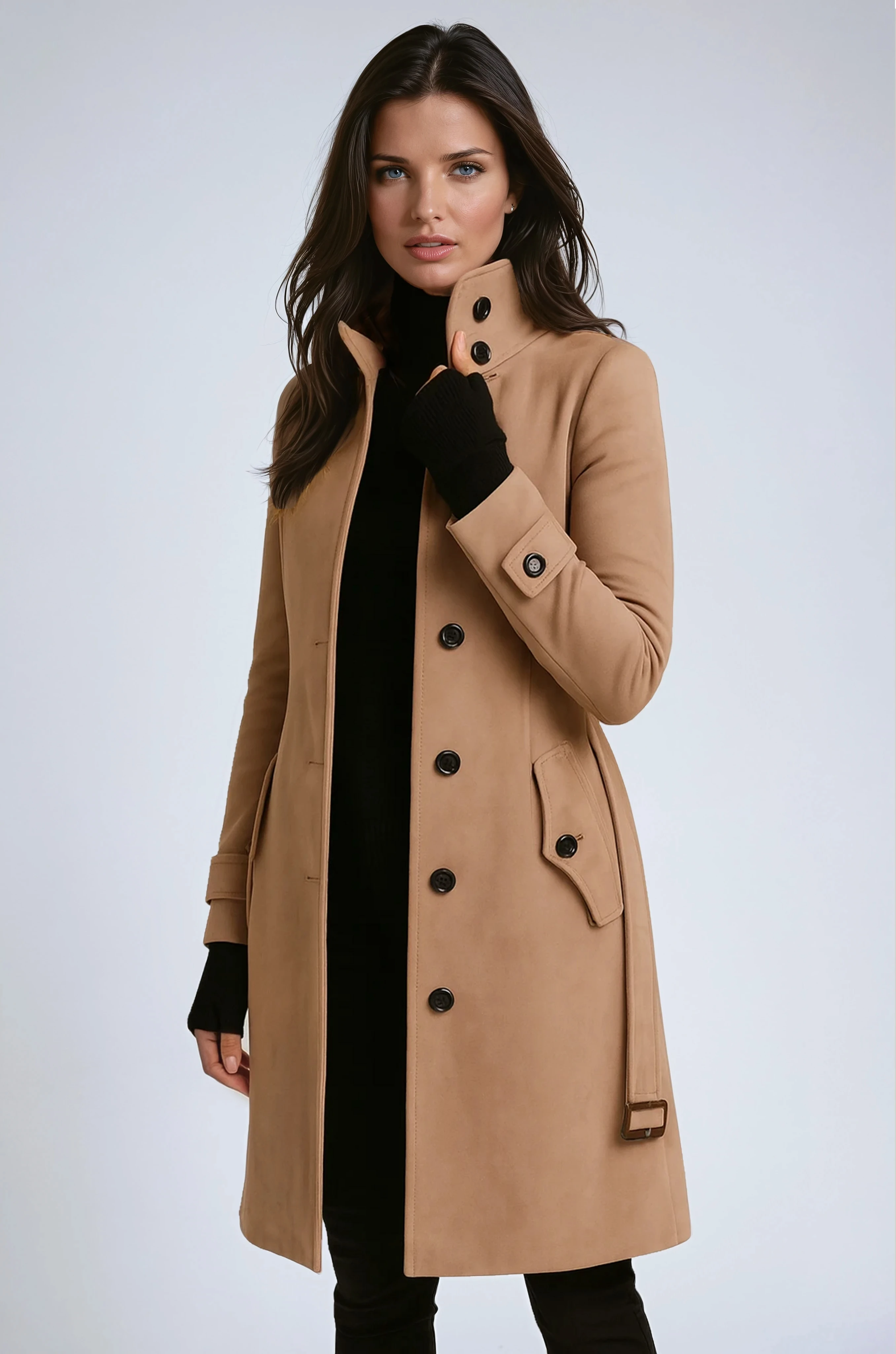 Women's Tailored Winter Trench Coat — Longline Classic Coat for Elegant City Dressing & Evening Occasions | Koossa