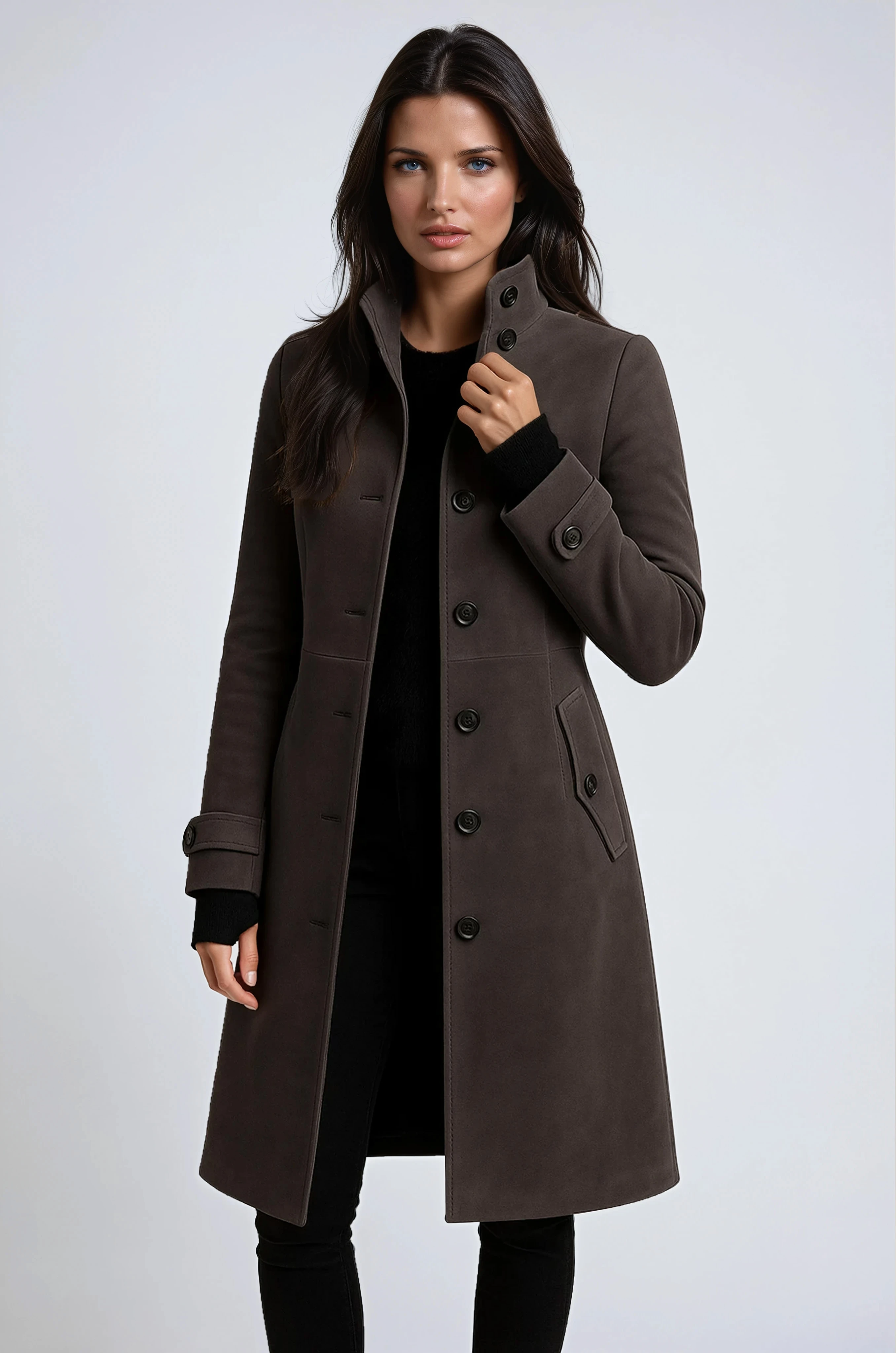Women's Tailored Winter Trench Coat — Longline Classic Coat for Elegant City Dressing & Evening Occasions | Koossa