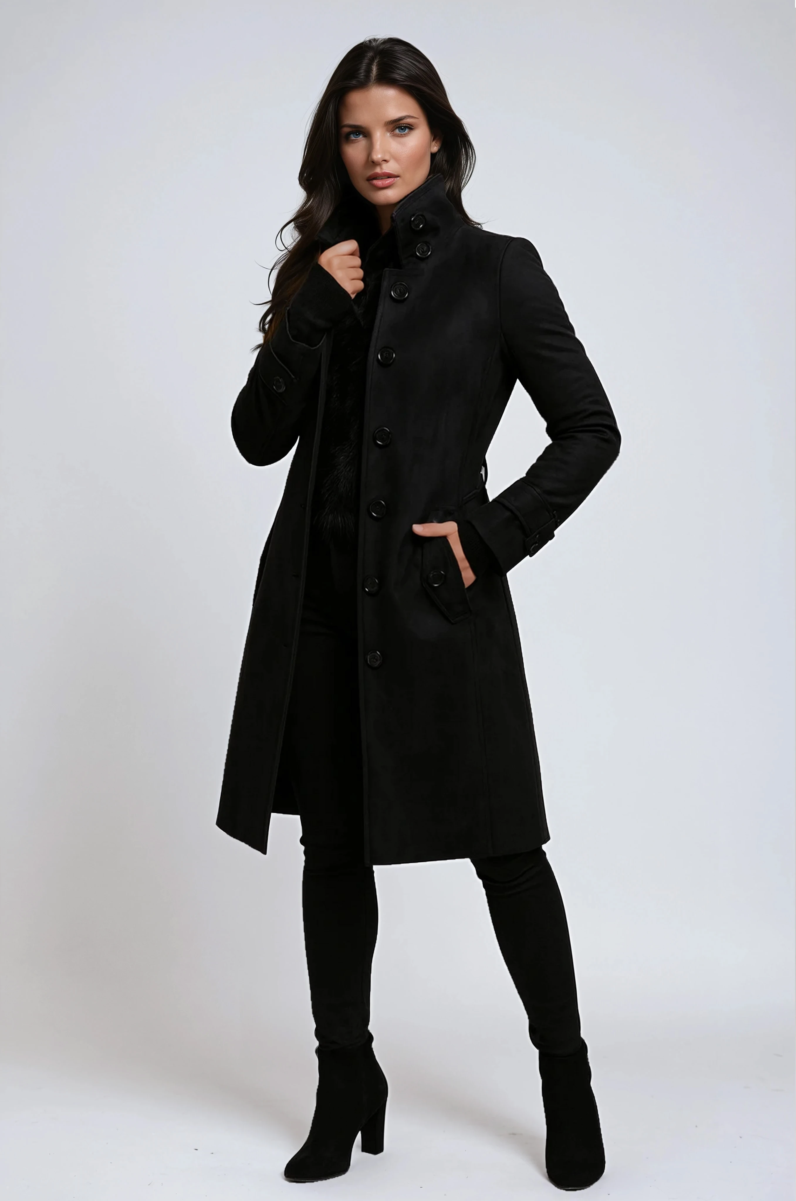 Women's Tailored Winter Trench Coat — Longline Classic Coat for Elegant City Dressing & Evening Occasions | Koossa