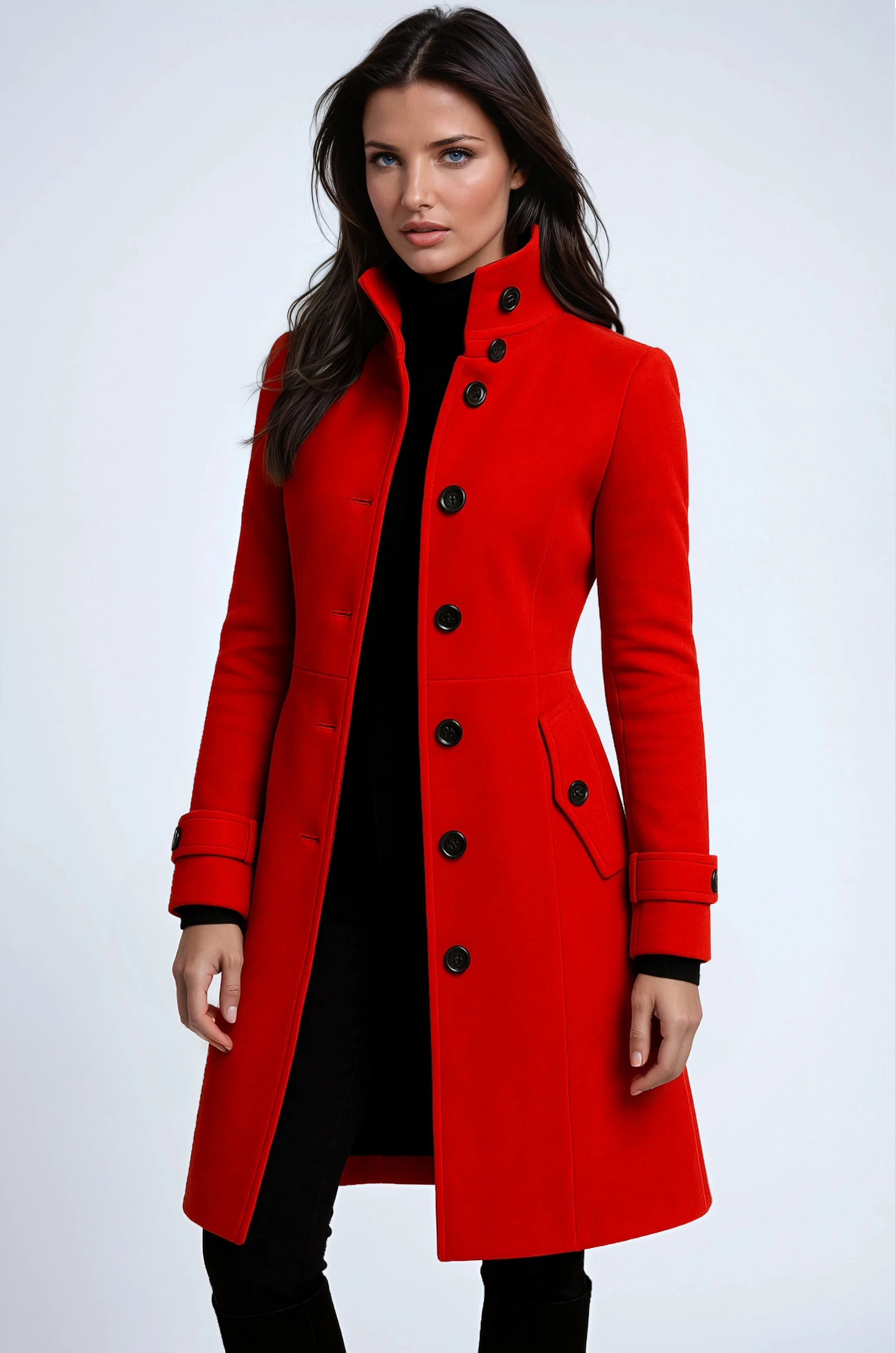Women's Tailored Winter Trench Coat — Longline Classic Coat for Elegant City Dressing & Evening Occasions | Koossa