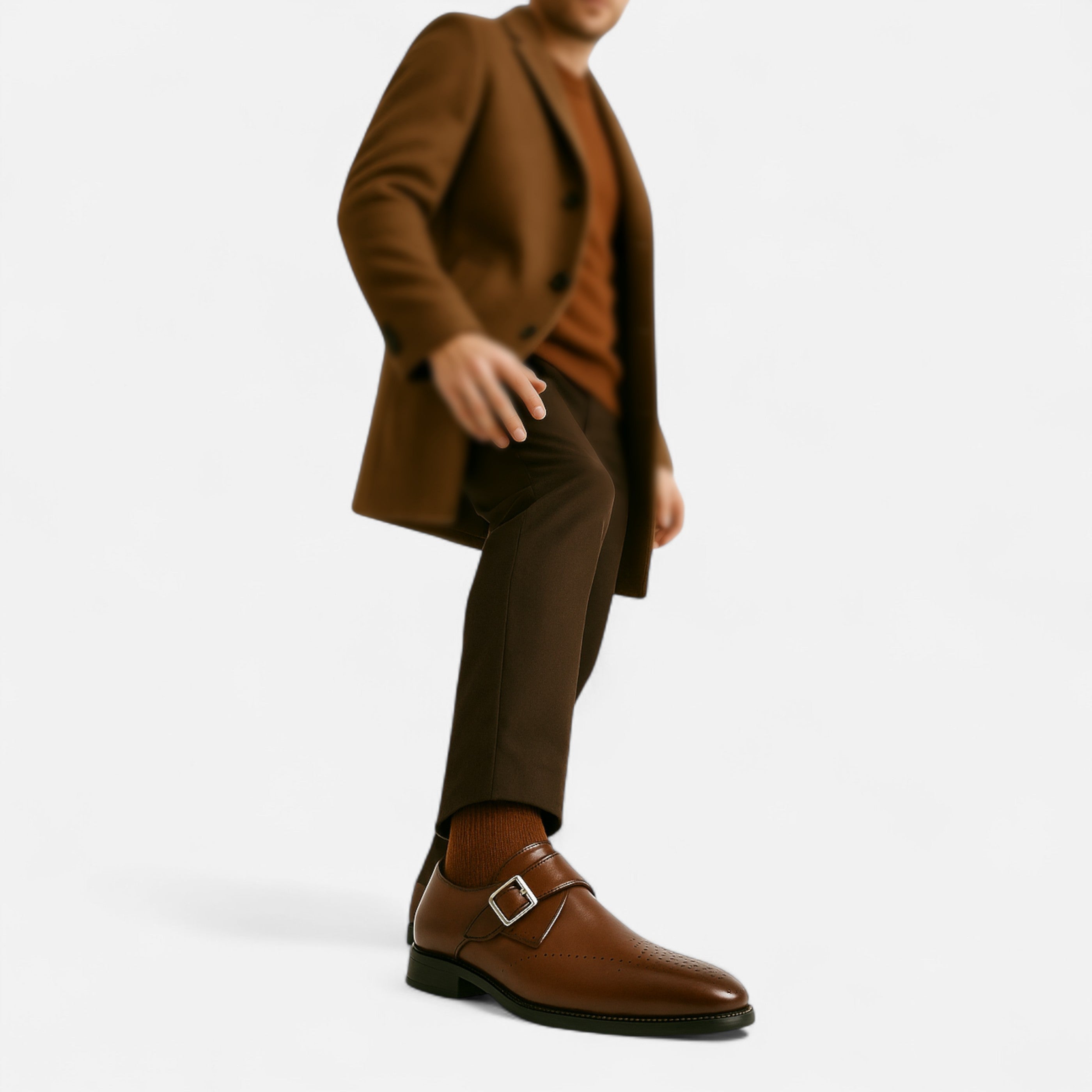 Single Monk Strap Formal Shoes in Black and Brown for Weddings and Business | Classic Buckle Fastening Dress Shoes with Subtle Brogue Detailing | Men's Premium Leather-Look Footwear | Koossa