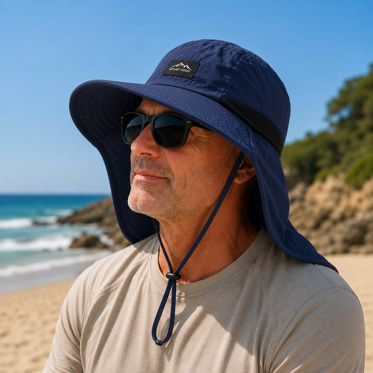 Sun Hat with Neck Flap UPF 50+ Protection Wide Brim Breathable Adjustable Foldable for Hiking Fishing Golf Beach Outdoor Activities Men Women | Lonoma